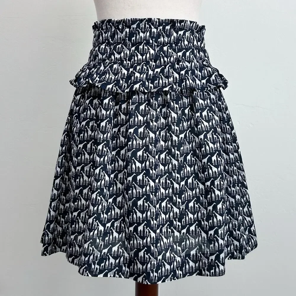 Crewcuts Girl's Novelty Print Giraffe Navy Blue Cotton Ruffle J. Crew Skirt XL