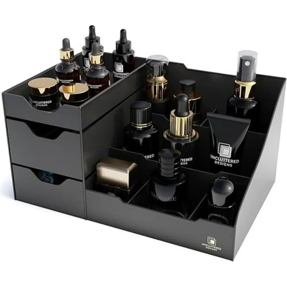 Uncluttered Designs Vanity Organizer Black Drawer Storage for Men Bathroom