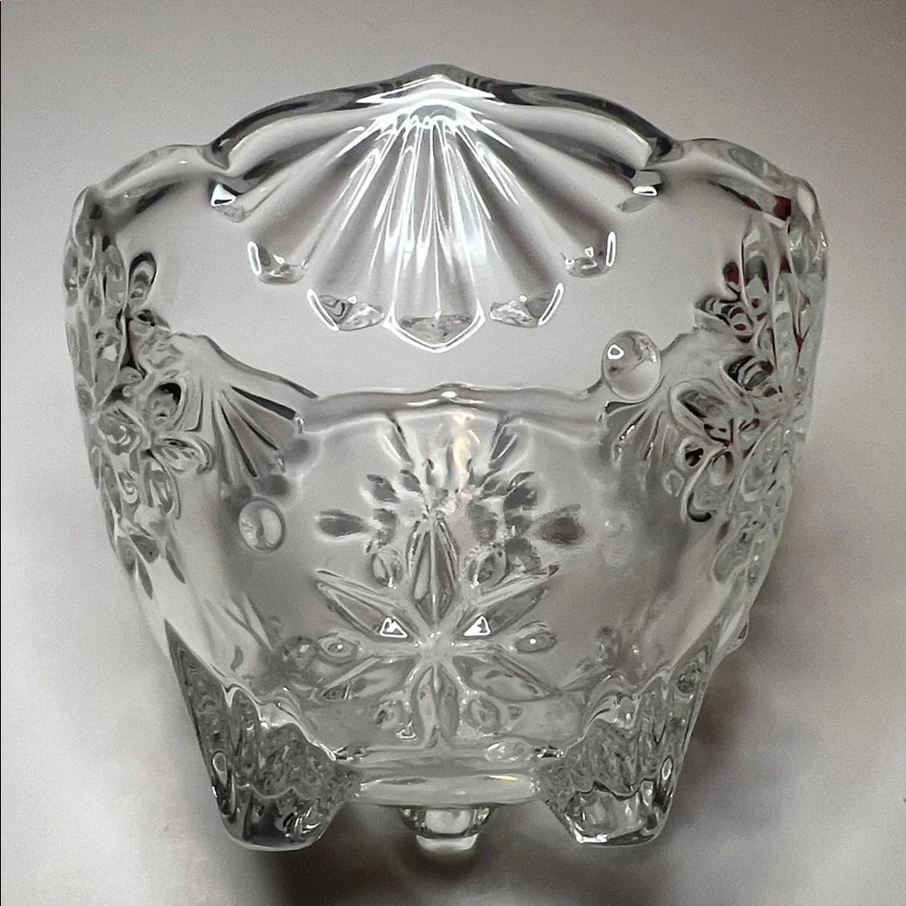 Vintage Mikasa 1990s Crystal Glass Snowflake Candle, Trinket, Candy Dish