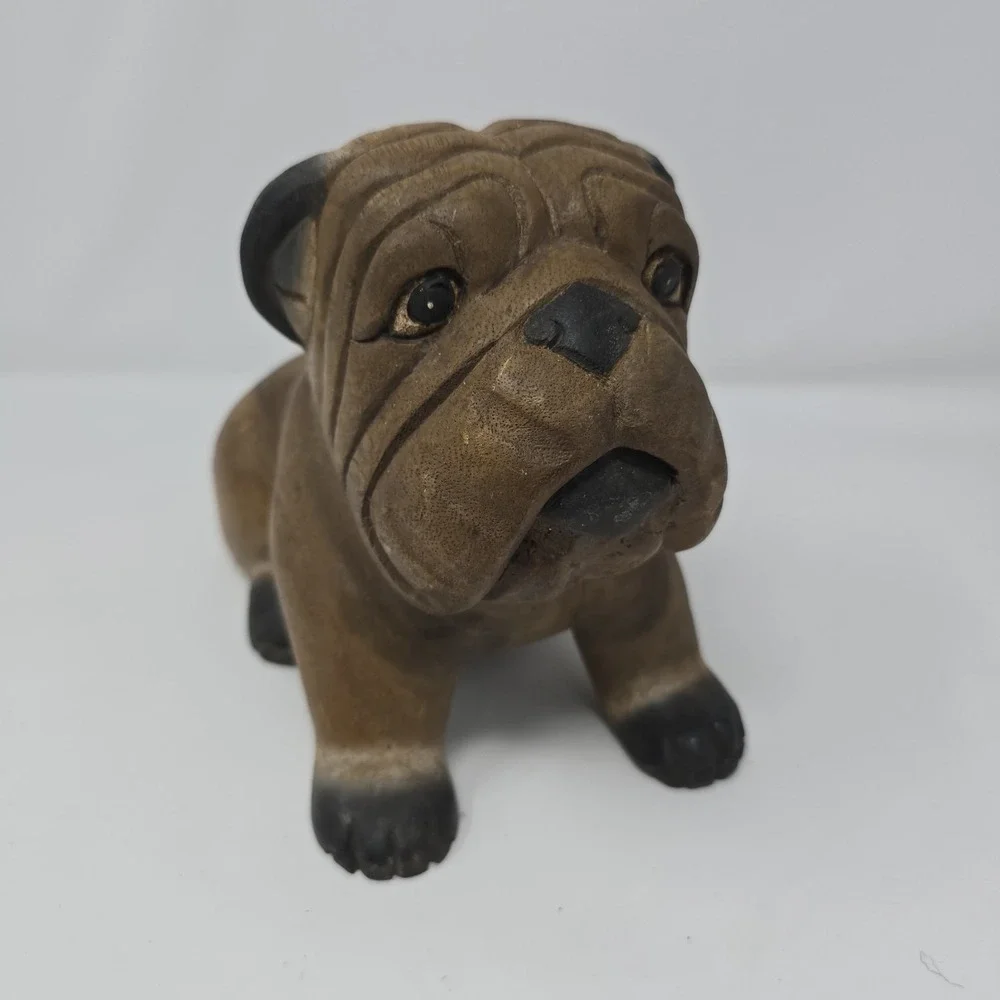 Vintage ARTISAN CRAFTED Hand-Carved Wood Bulldog Figure‎ 7 x 10