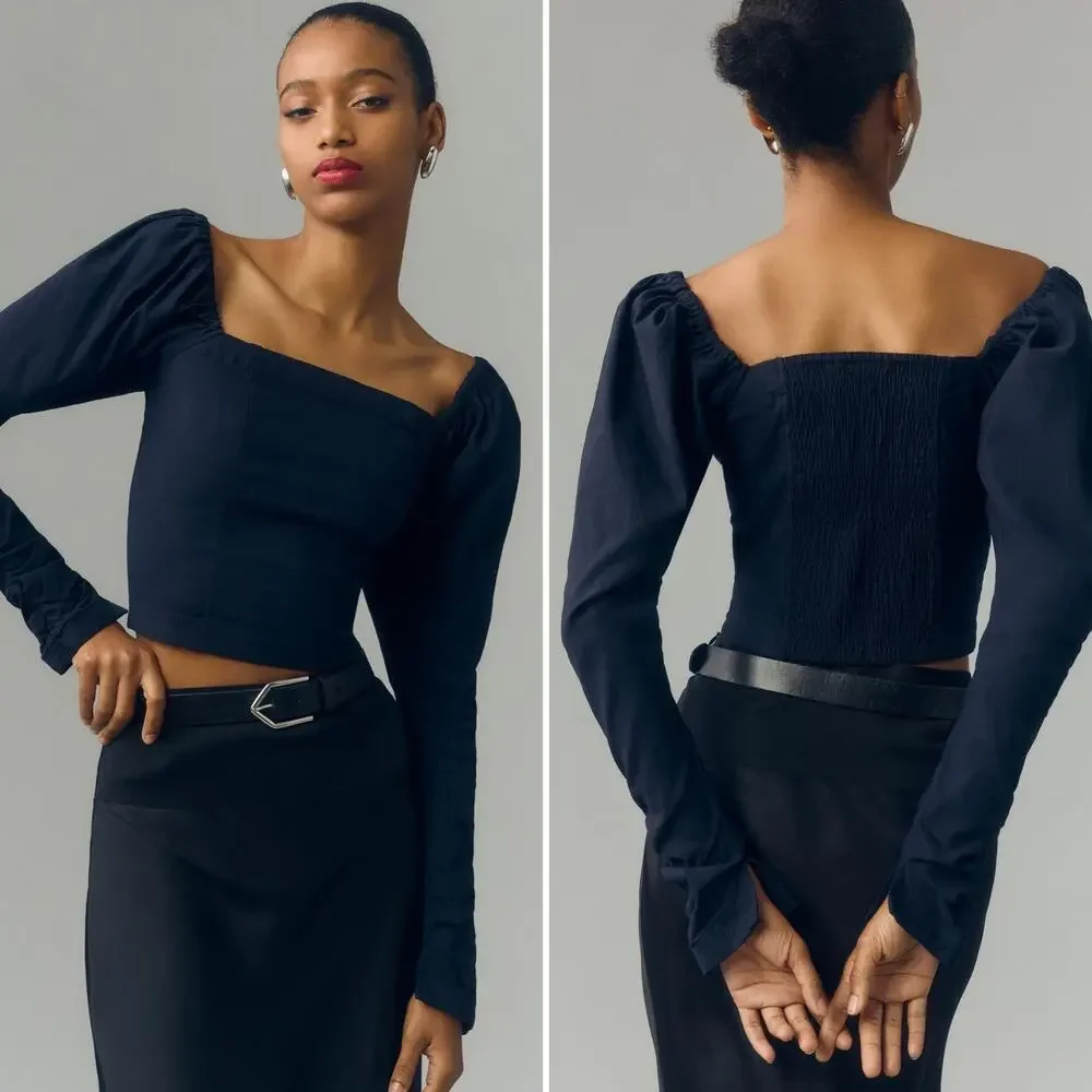 Maeve Anthropologie Wynne Square Neck Puff Sleeve Top Size Large