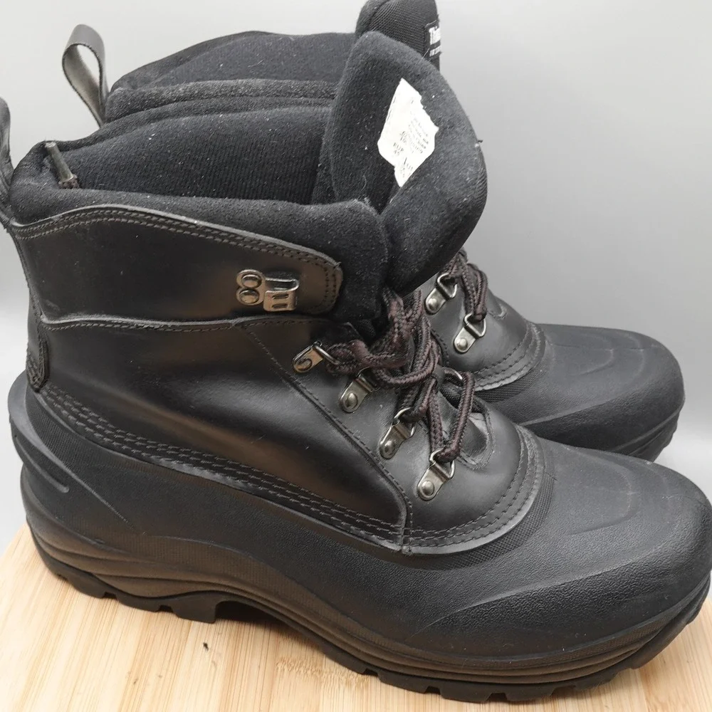 Explorers Boots Mens 11 Thinsulate Insulation Winter Snow Black Leather Flaws