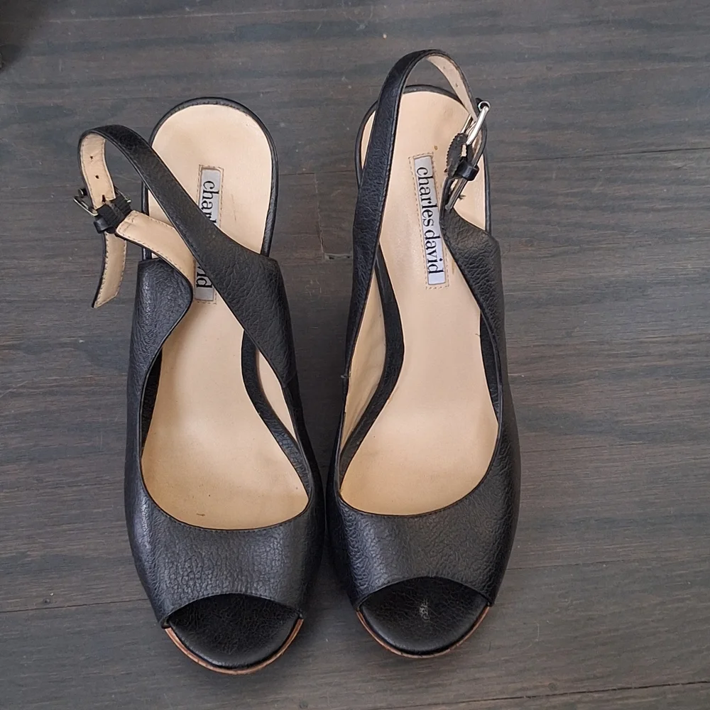 Charles By Charles David Black and Tan Wedge Shoes 8.5