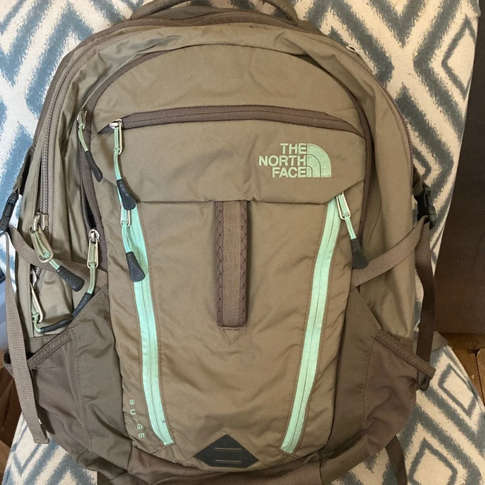 The North Face Tan and Mint Backpack
