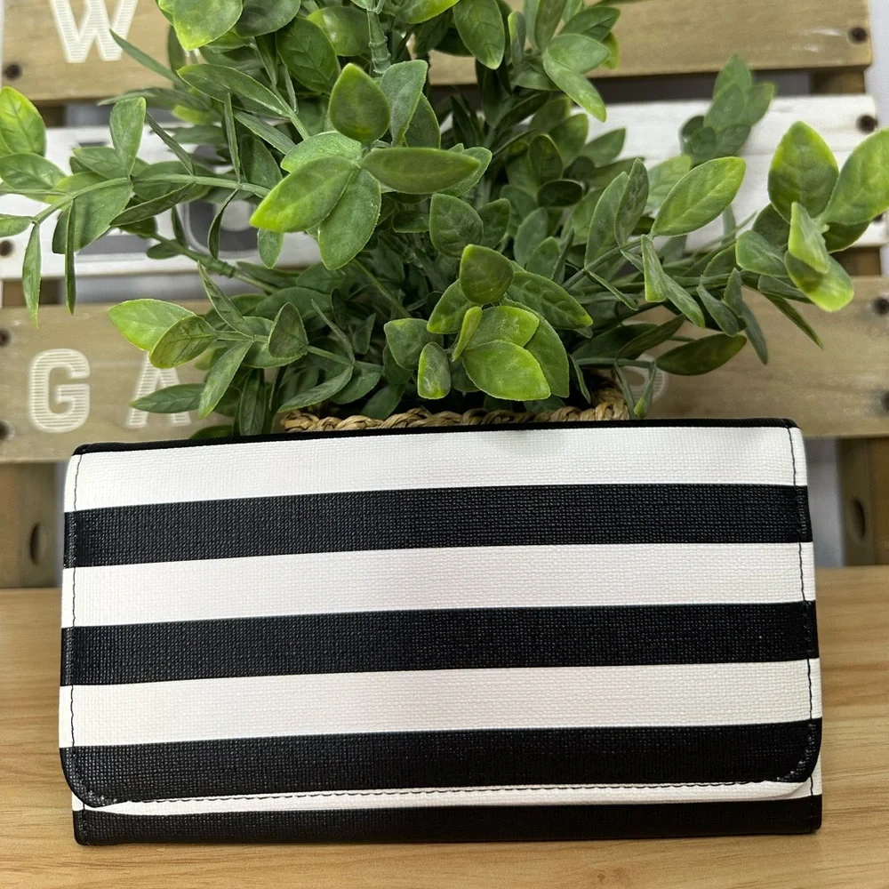 KUT from the cloth Vegan leather Wallet Black and white striped Brand New 8x4