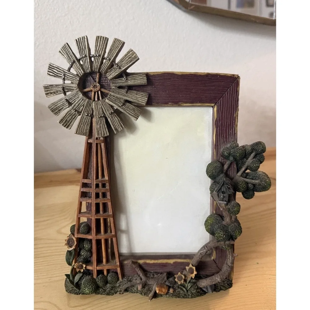 VTG Homeland Classics Picture Frame Windmill Tree Resin 1990's Van Mark Cottage