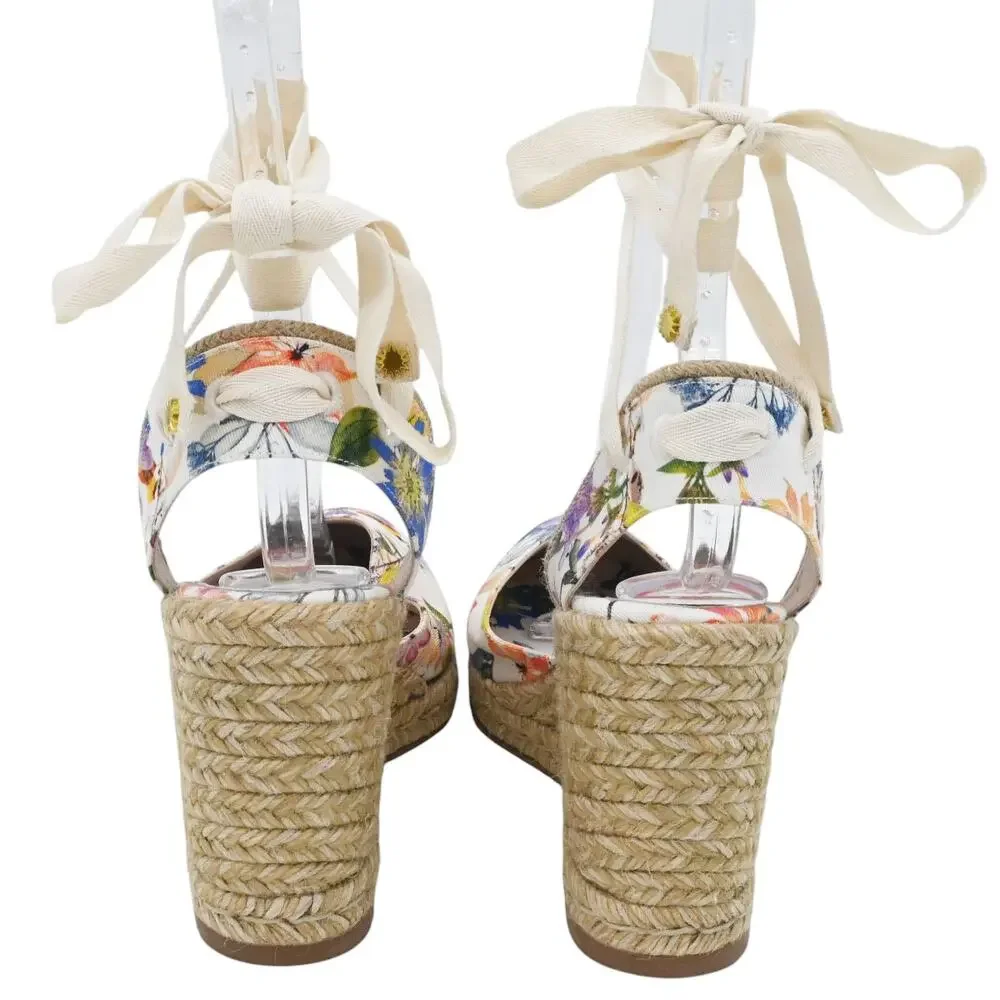 Stuart Weitzman Marguerita Multicolor Floral Ankle Tie Espadrille Wedges Sz 10.5