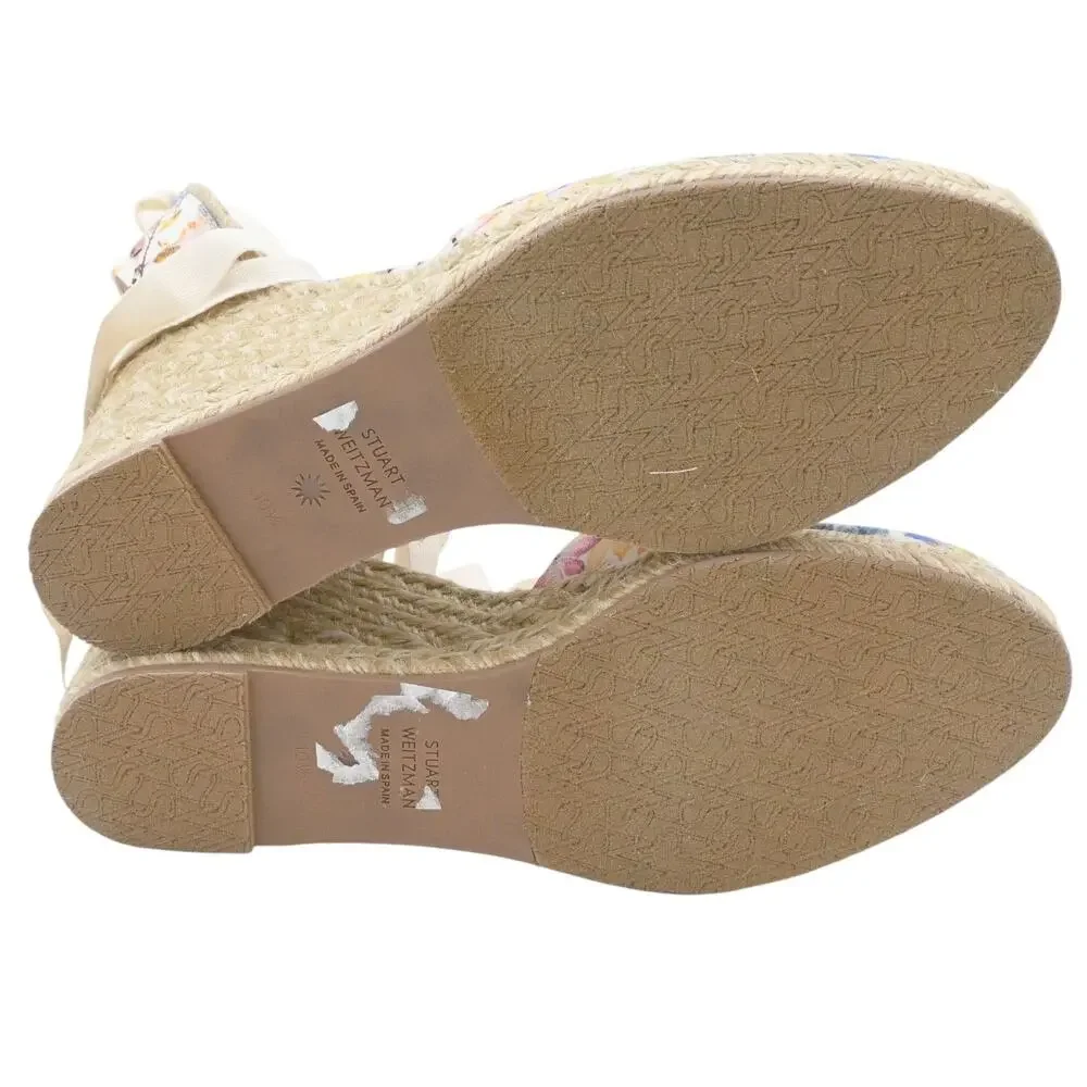 Stuart Weitzman Marguerita Multicolor Floral Ankle Tie Espadrille Wedges Sz 10.5