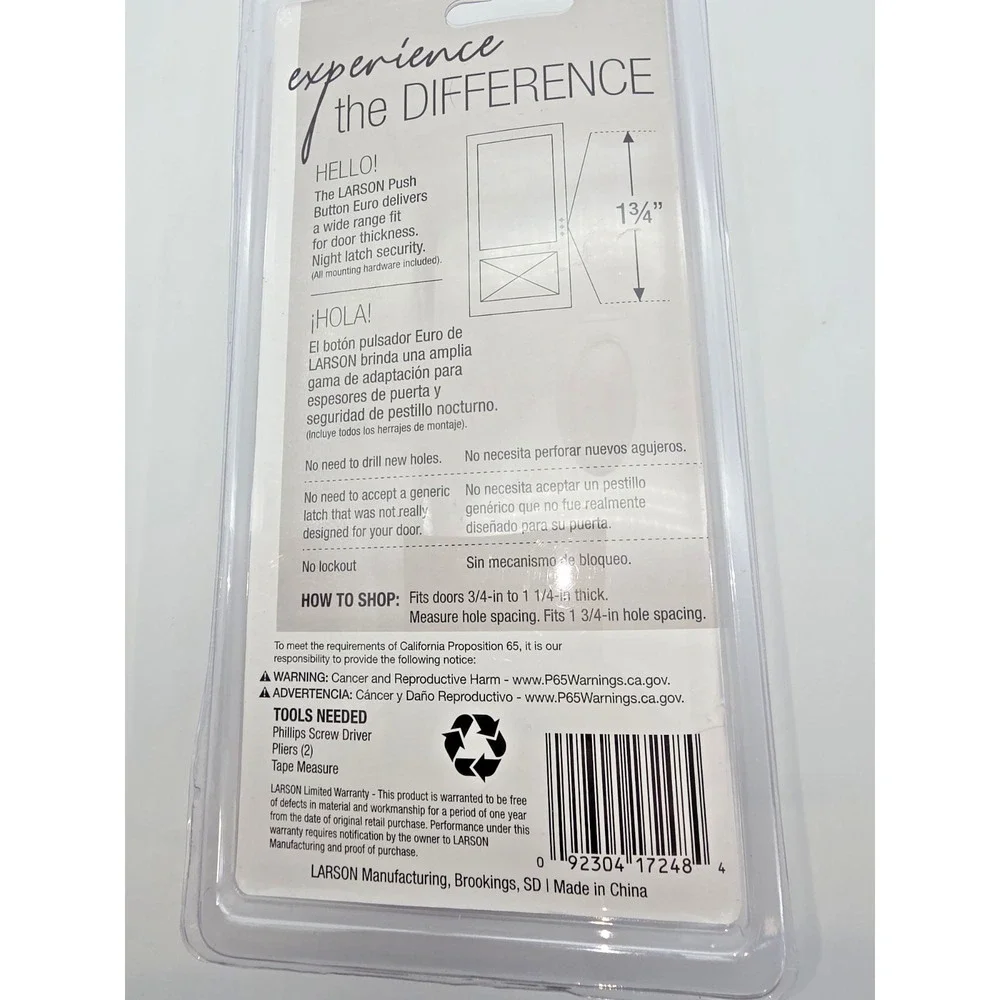 Larson Storm Door Latch Push Button EURO Fits Most Other Brands White 0923041724