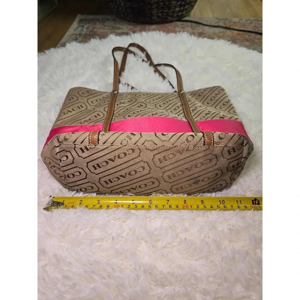Coach Gallery Optic Print Pink Stripe Tote Bag Purse Handbag
