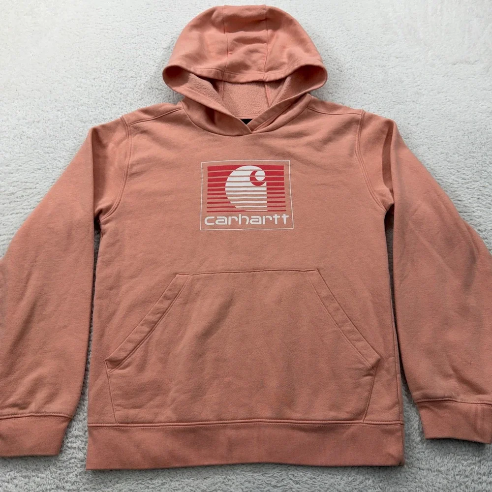 Carhartt Kids XL 14 Peach Pink Graphic Pullover Hoodie TS9985-G Sweatshirt