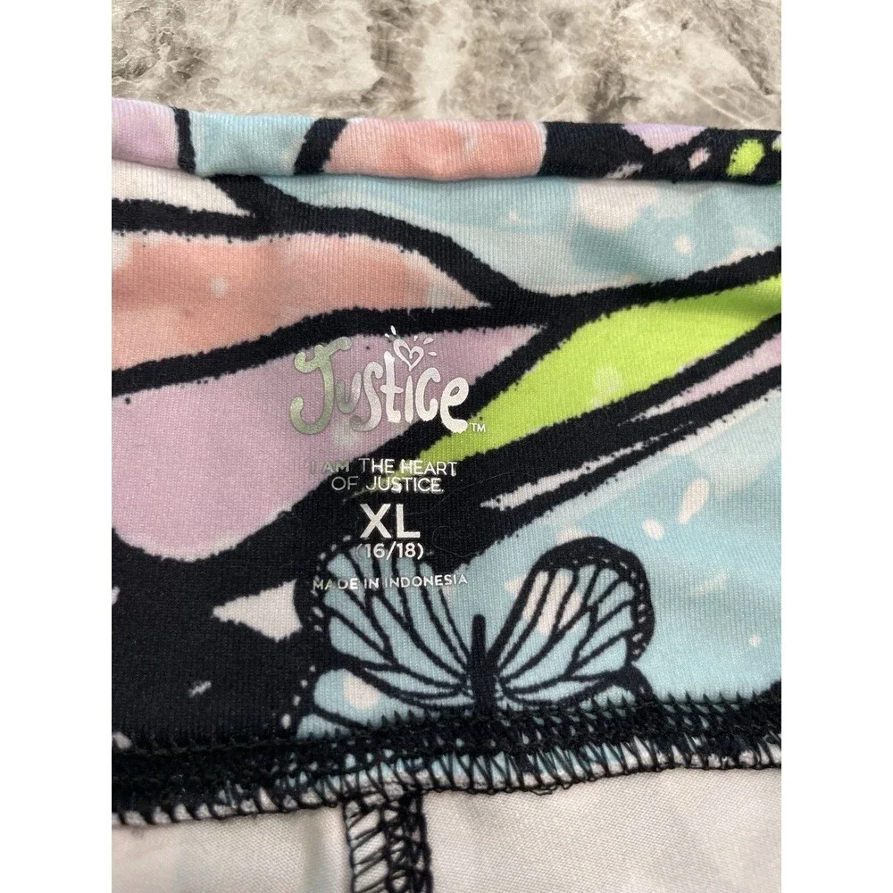JUSTICE Size 16/18 Butterfly Print Leggings Phone Pockets Ornate Ankle NEW