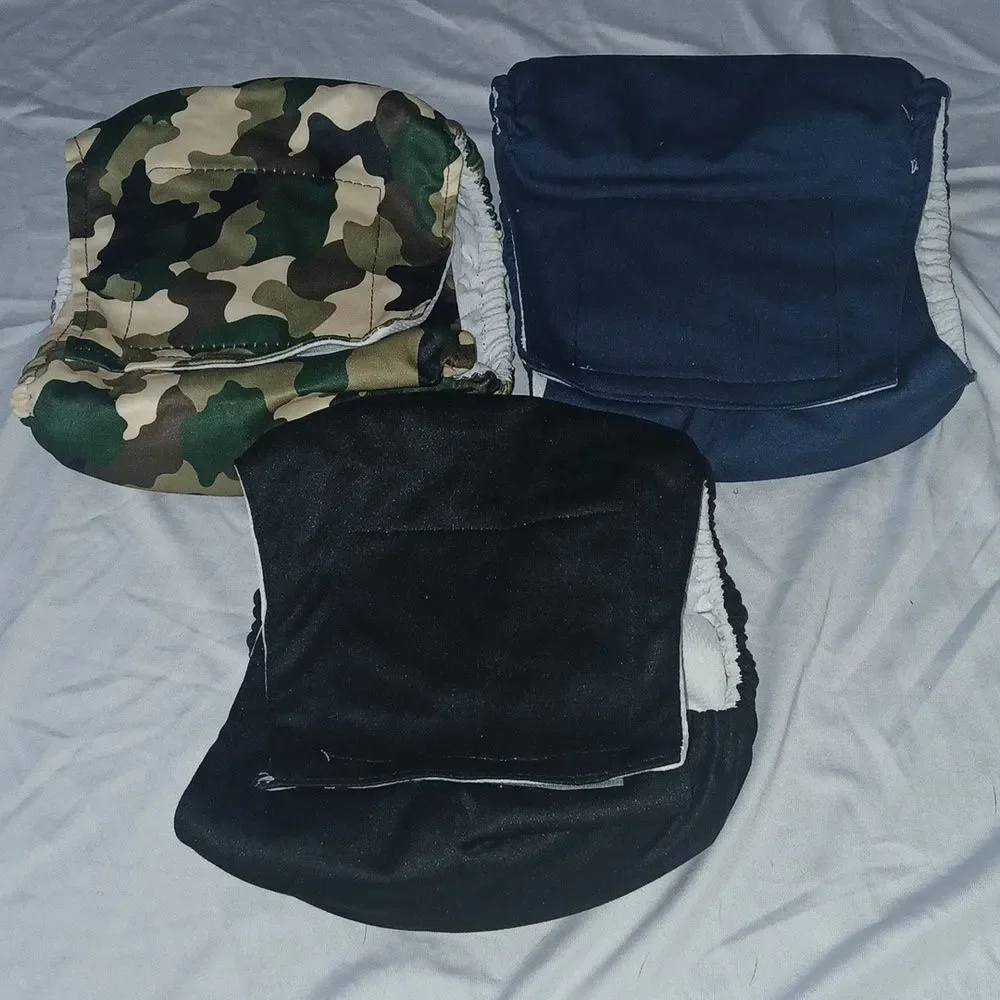 Washable Male Dog Belly Wrap, Dog Diapers Male (Black, Camo, Navy) Sz M NWOT