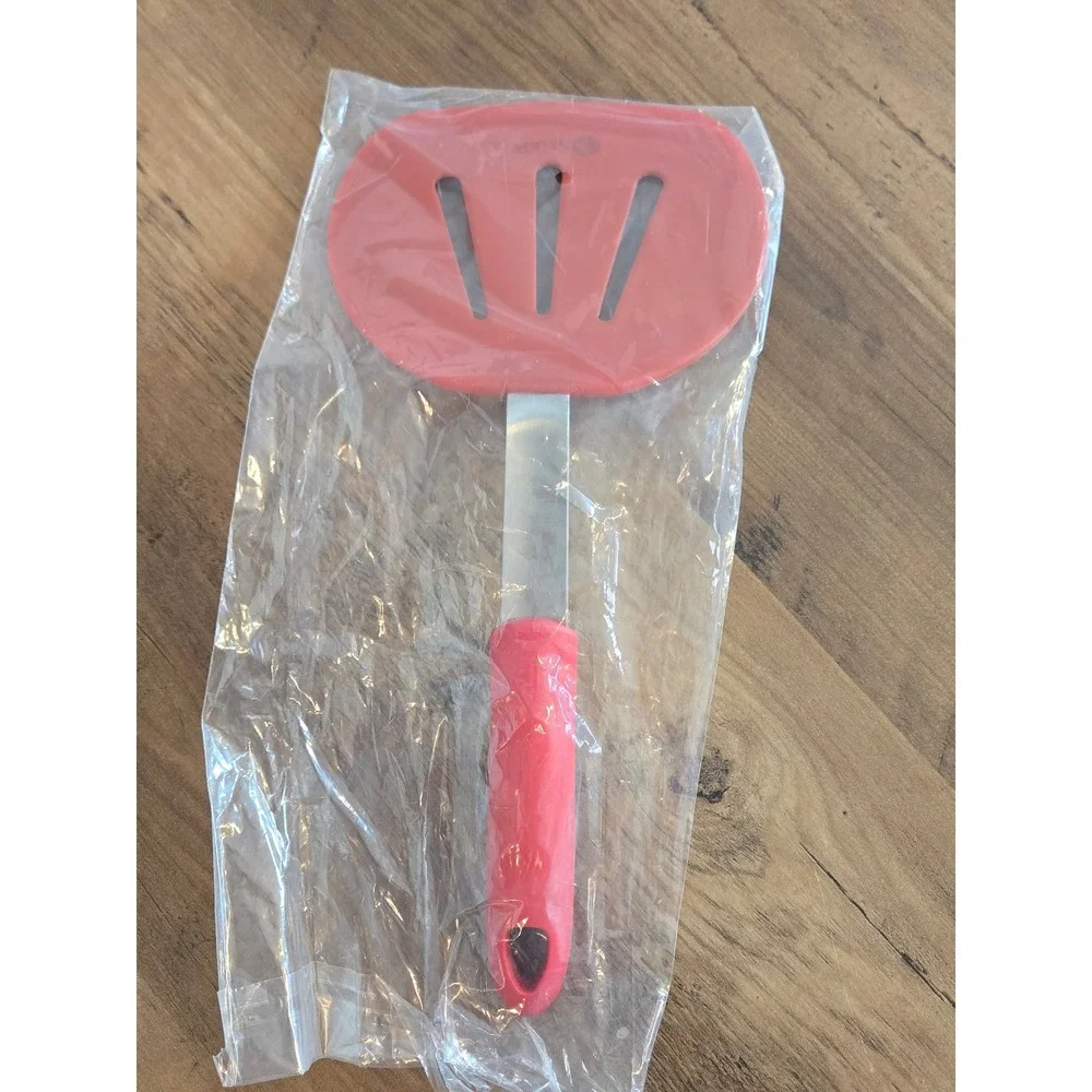 StarPack Silicone Slotted Turner Spatula Red Stainless Steel Core 12 Inch NEW