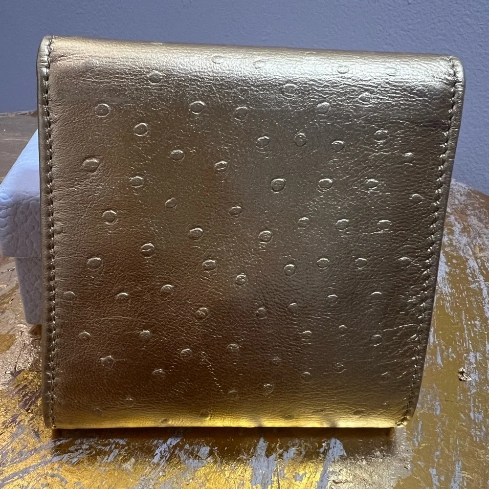 💛EUC💛 Christian Dior Compact Wallet - Gold Vintage Ostrich Embossed