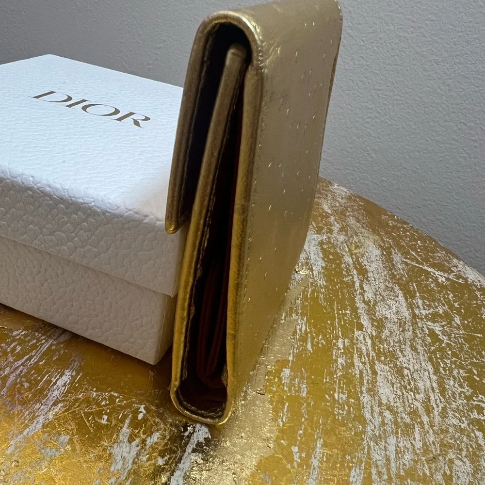 💛EUC💛 Christian Dior Compact Wallet - Gold Vintage Ostrich Embossed
