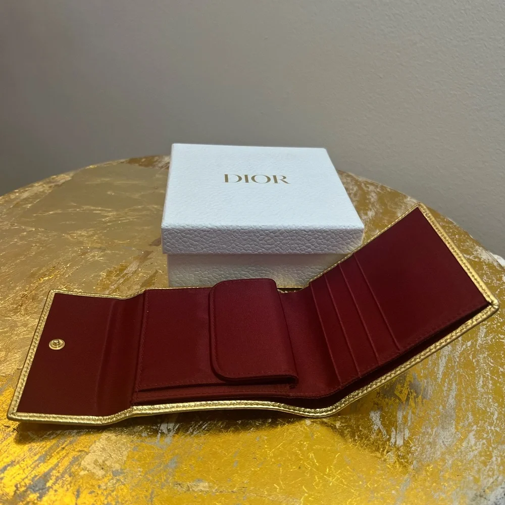 💛EUC💛 Christian Dior Compact Wallet - Gold Vintage Ostrich Embossed