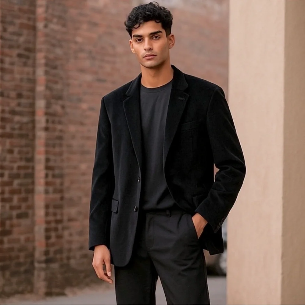 SADDLEBRED Black Corduroy Plaid Lining SPORT COAT Jacket Mens 44 R
