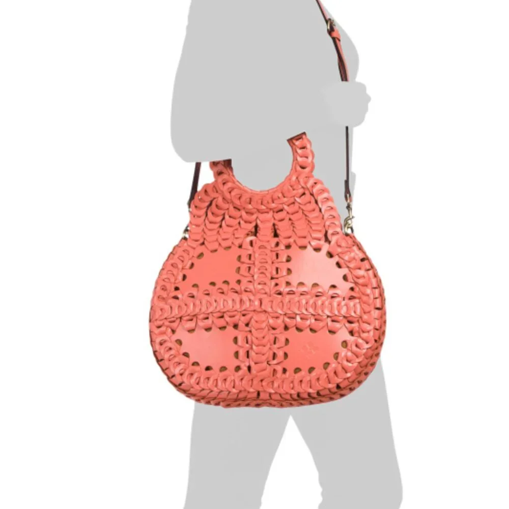 Patricia Nash Pisticci Leather Chain Link Hobo Handbag Tote Coral NWT $399