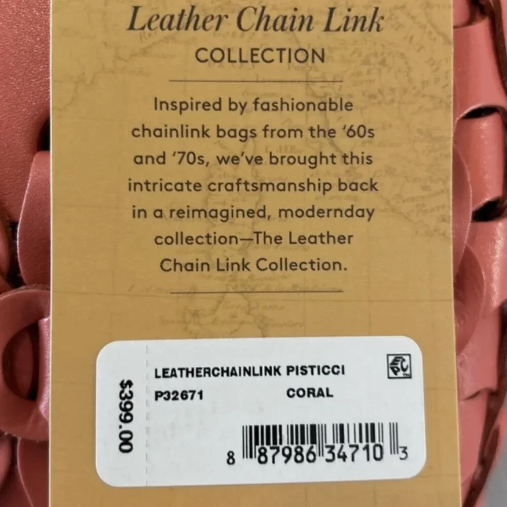 Patricia Nash Pisticci Leather Chain Link Hobo Handbag Tote Coral NWT $399
