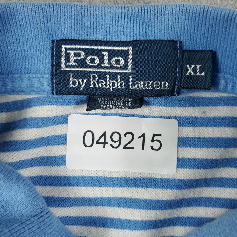 Ralph Lauren Polo Shirt Mens XL Blue Striped Pony Casual Short Sleeve DISTRESSED