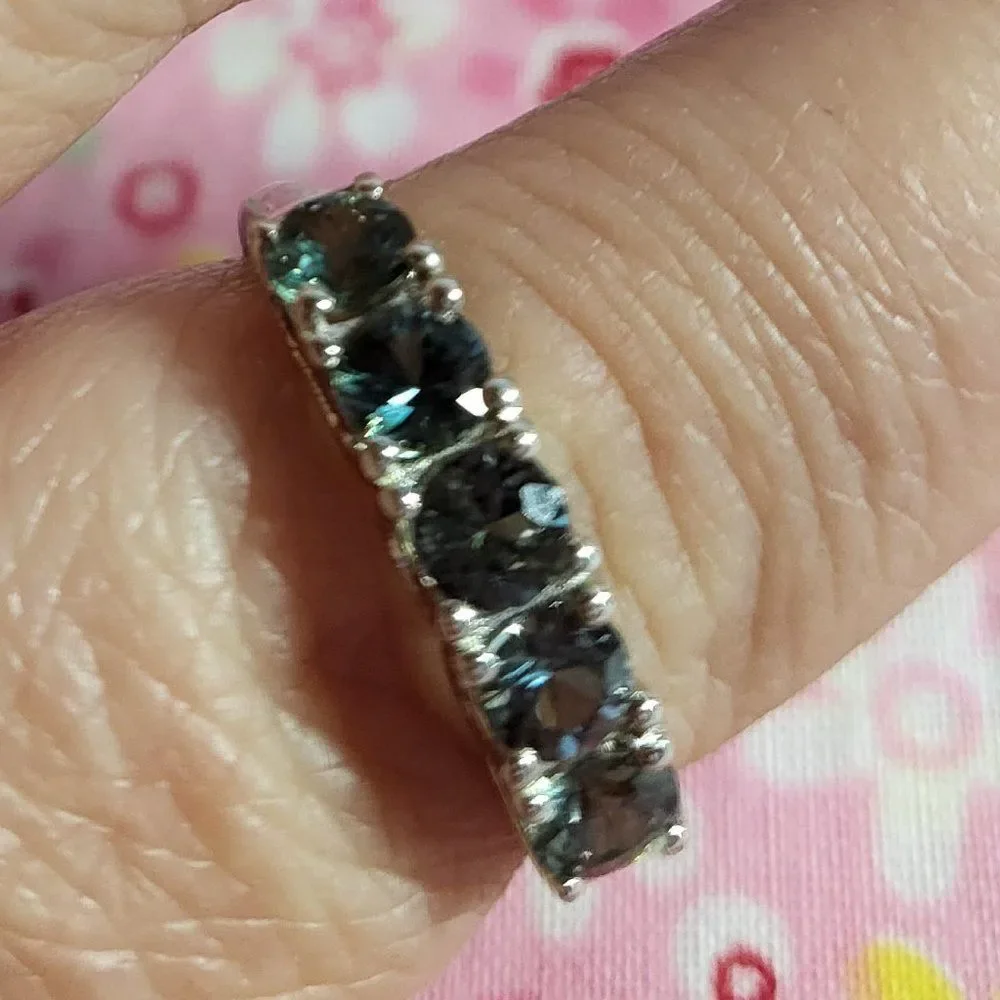 Natural Parti Sapphire 5 Stone Sterling Silver Ring