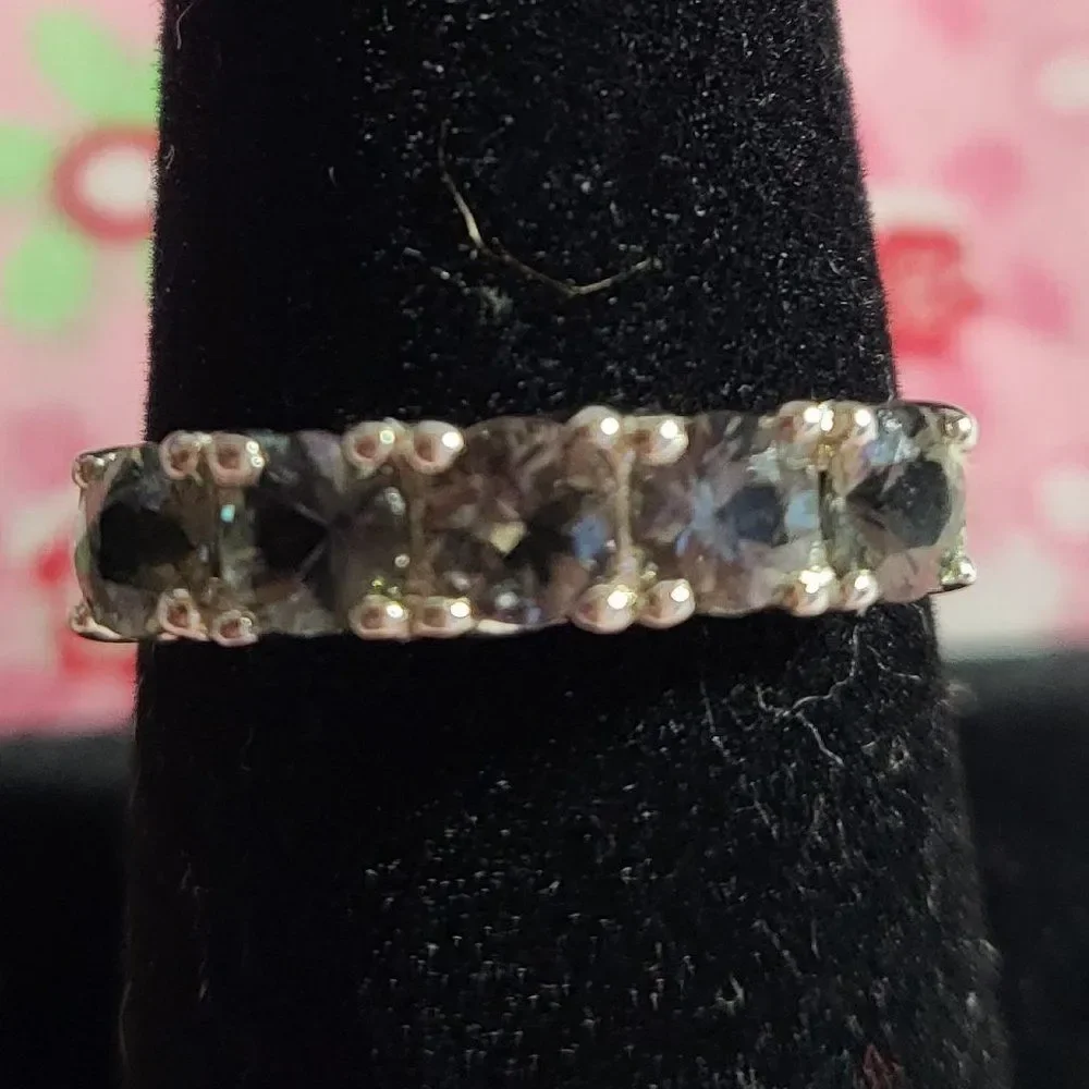 Natural Parti Sapphire 5 Stone Sterling Silver Ring