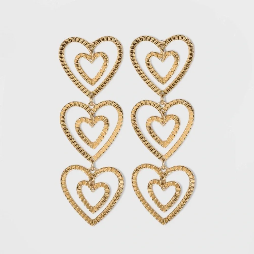 New SUGARFIX By Baublebar Stacked Gold Heart Drop Earrings