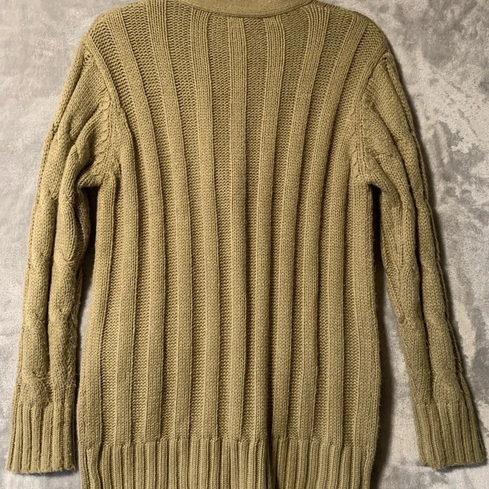 Vintage Cardigan Sweater Medium Green Cable Knit V-Neck Chunky Soft‎ Grandpacore