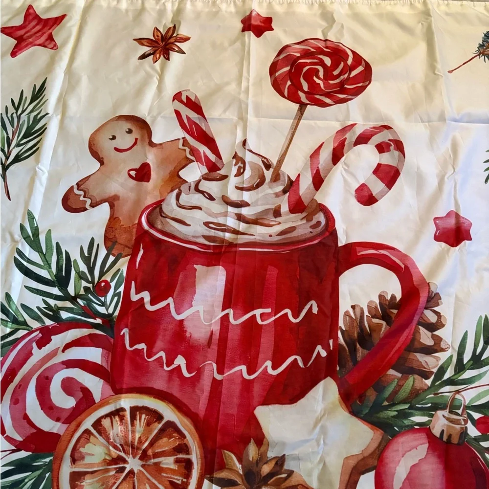 Festive Holiday Shower Curtain with Red and White Design