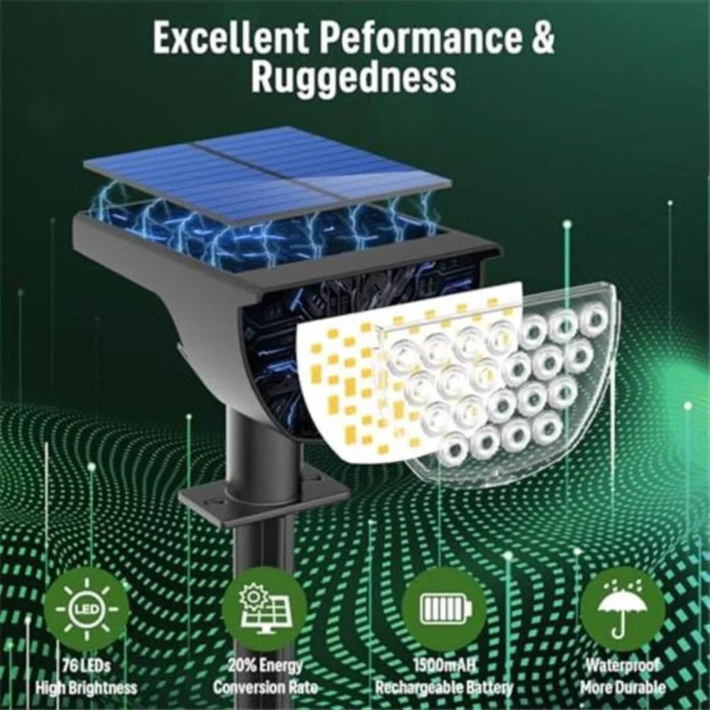 Solar Spot Lights Outdoor 76 LED Waterproof Landscape Pathway 4 Pack