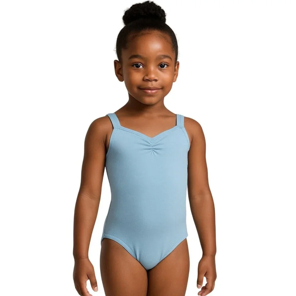 Capezio Childs I 6X-7 Princess Pinch Front Tank Leotard Lined Light Blue Dance