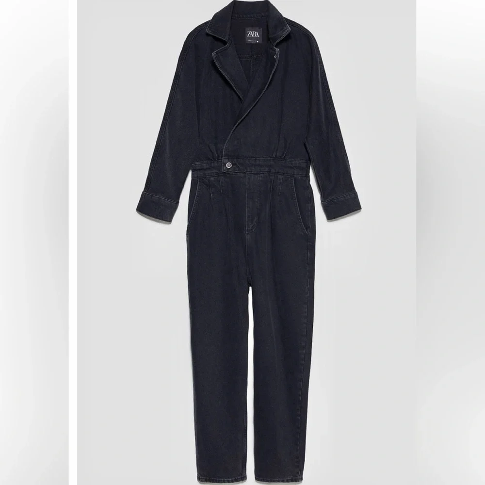 Zara never worn off black/gray jean denim jumpsuit