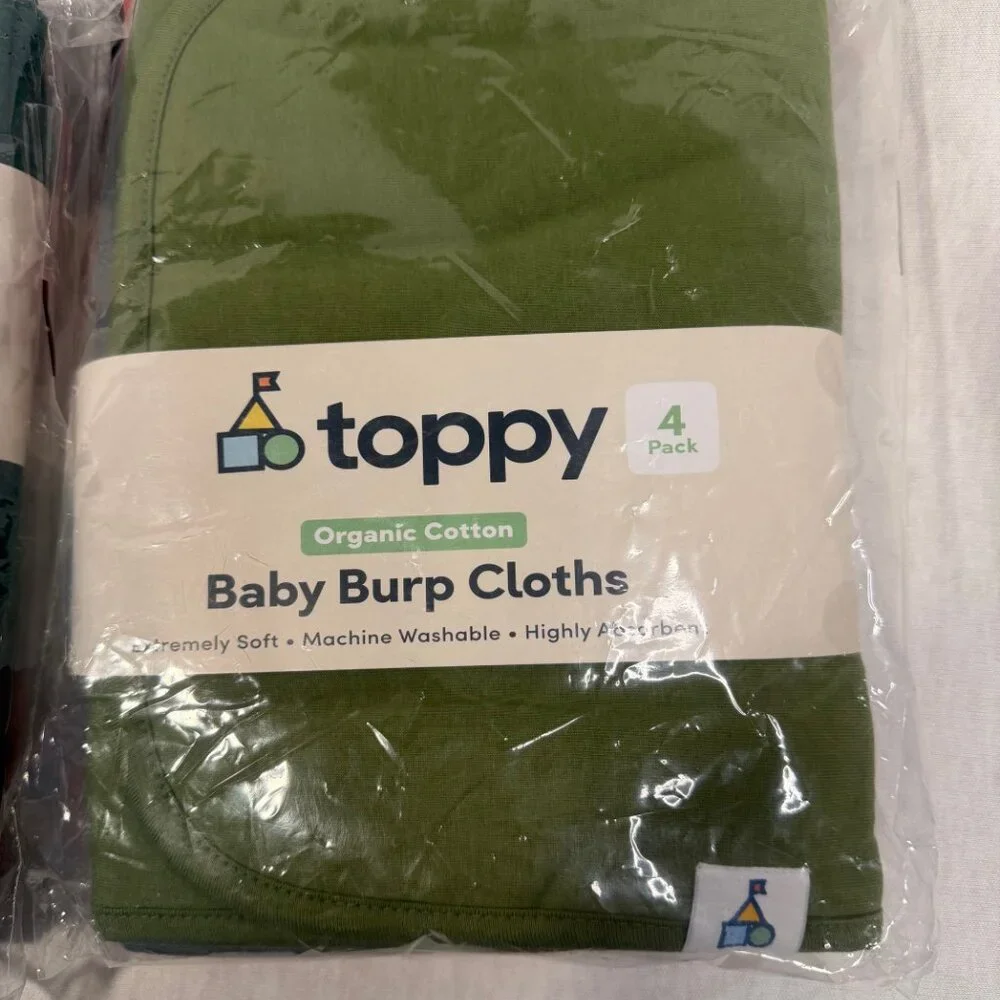 Toppy Organic Cotton Baby Burp Cloths 8 Pack New Sealed Soft Absorbent
