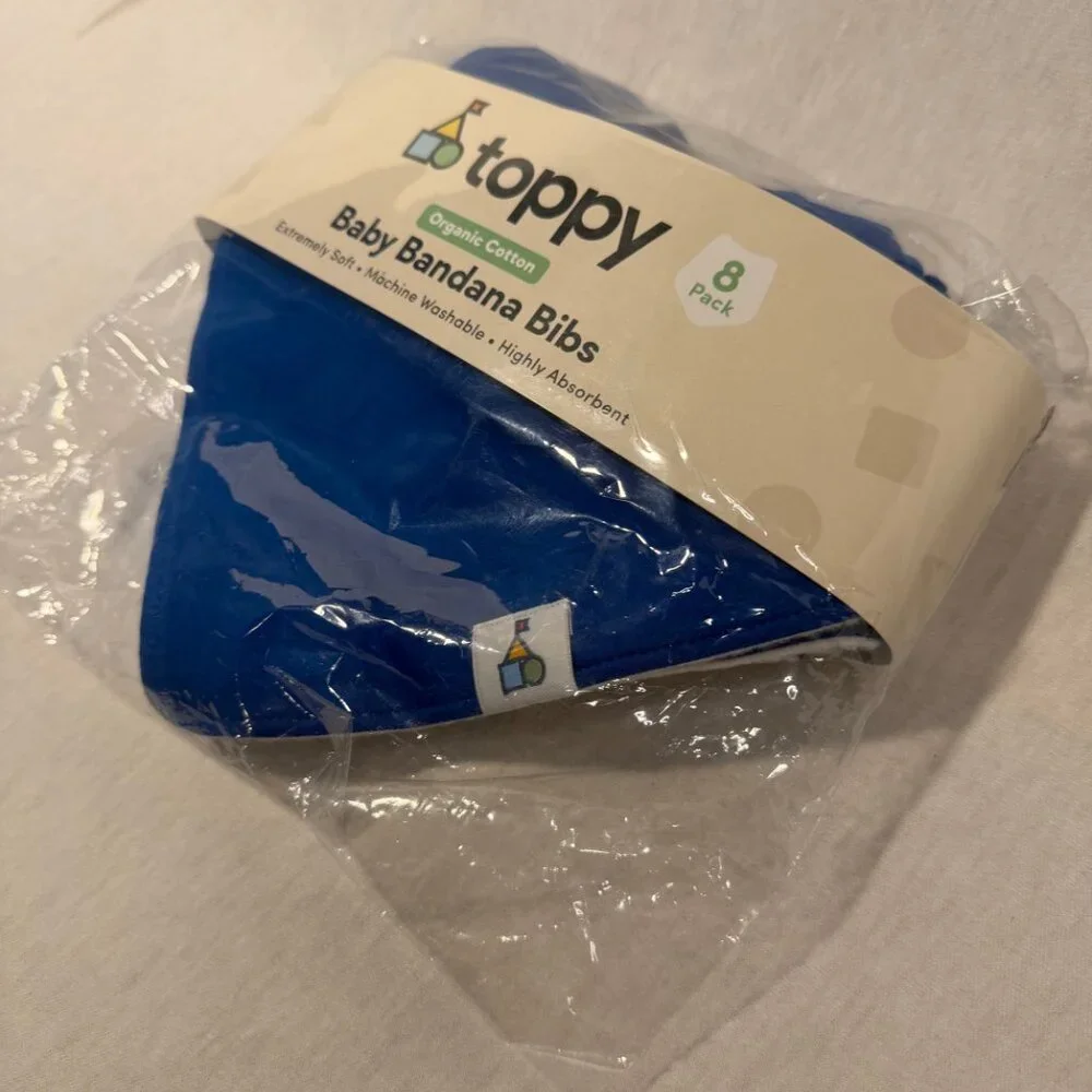 Toppy Organic Cotton Baby Bandana Bibs 8 Pack Royal Blue New Soft Absorbent