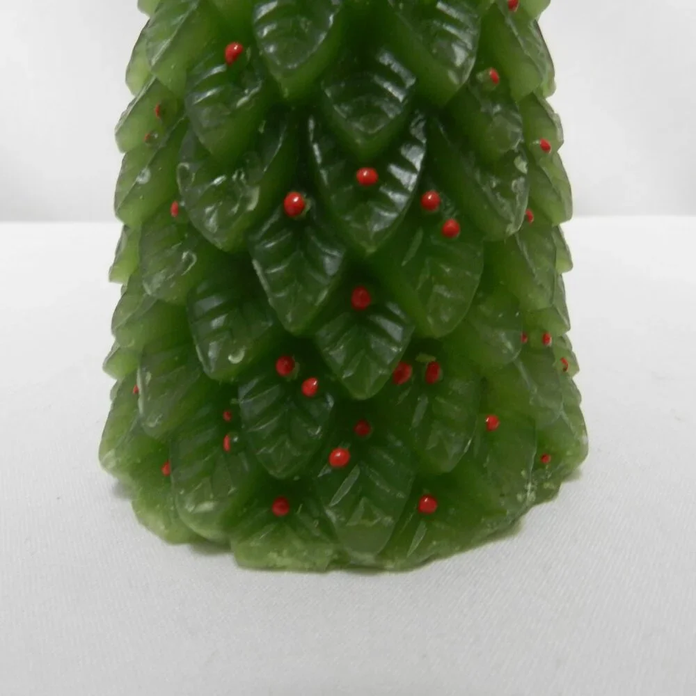 Crate & Barrel Christmas Tree w/Holly Candle green red Holidays 7