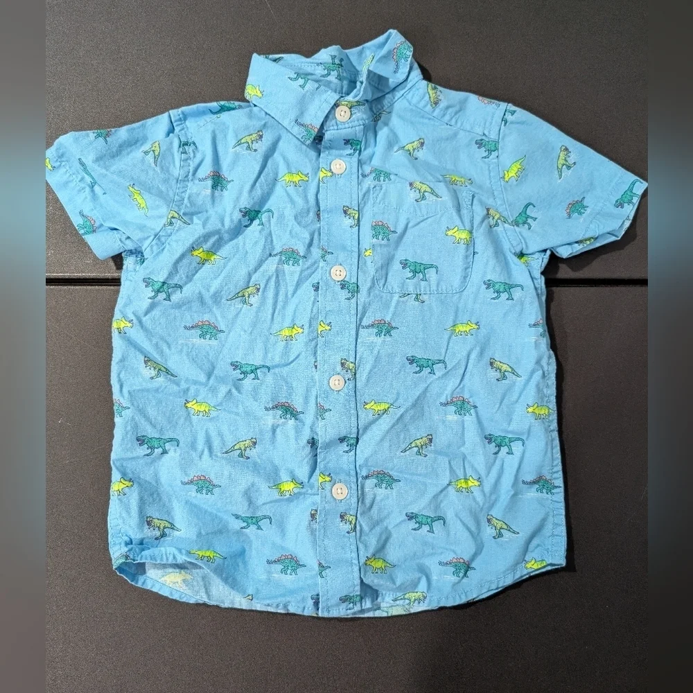 The Children's Place Blue with Dinosaur Print Button Down Shirt in Size 3T