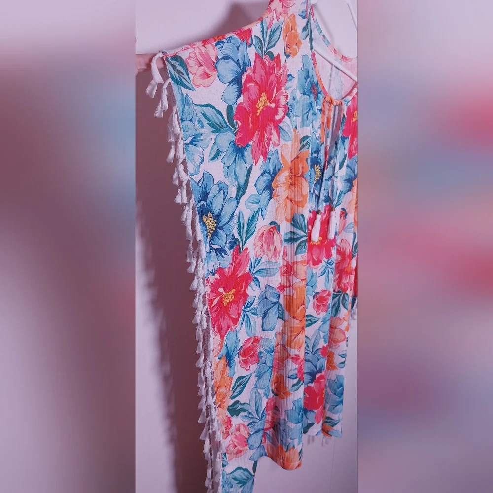 Swimsuit Coverup Fringe Floral Tassels Tropical Beach Resort Pool One Size Color