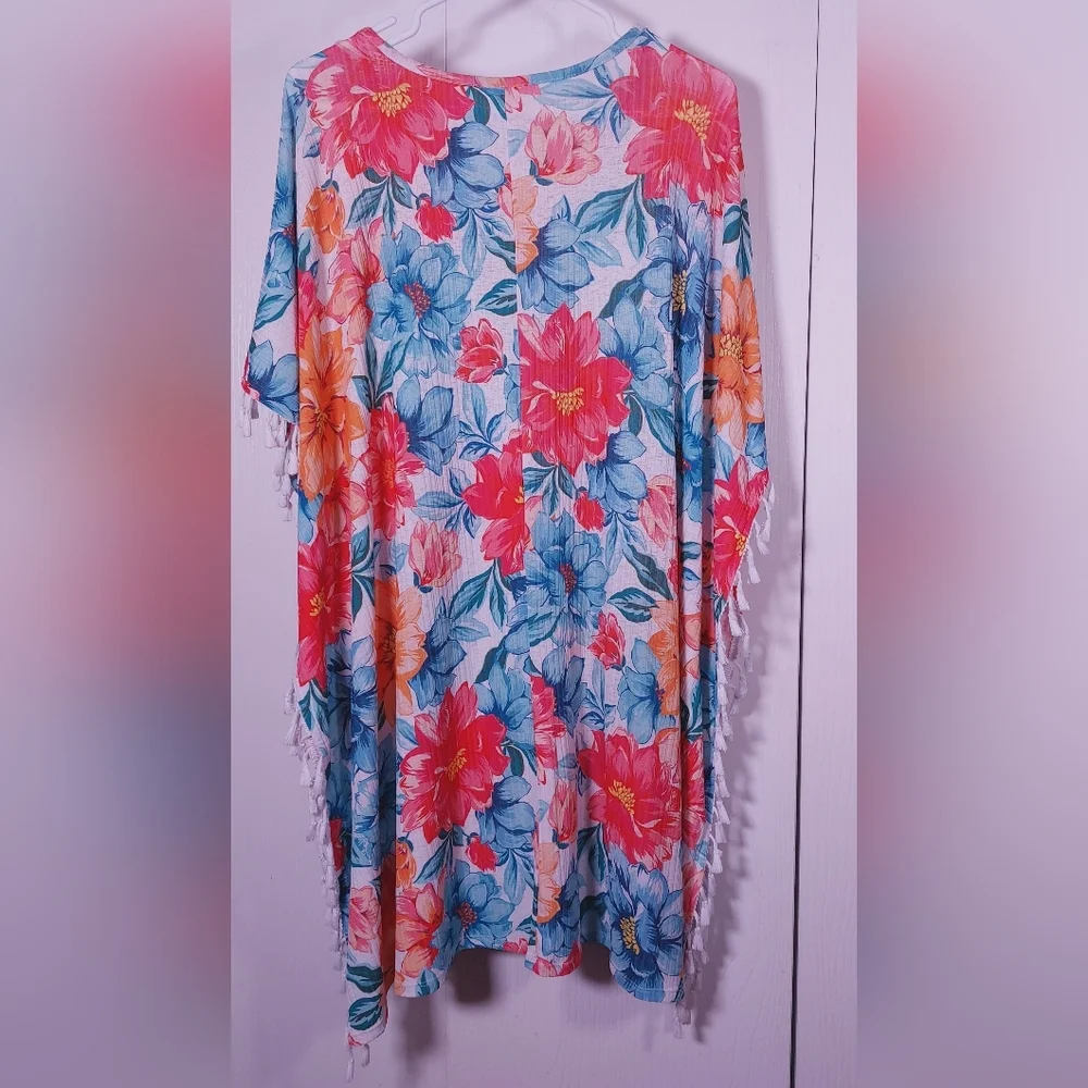Swimsuit Coverup Fringe Floral Tassels Tropical Beach Resort Pool One Size Color