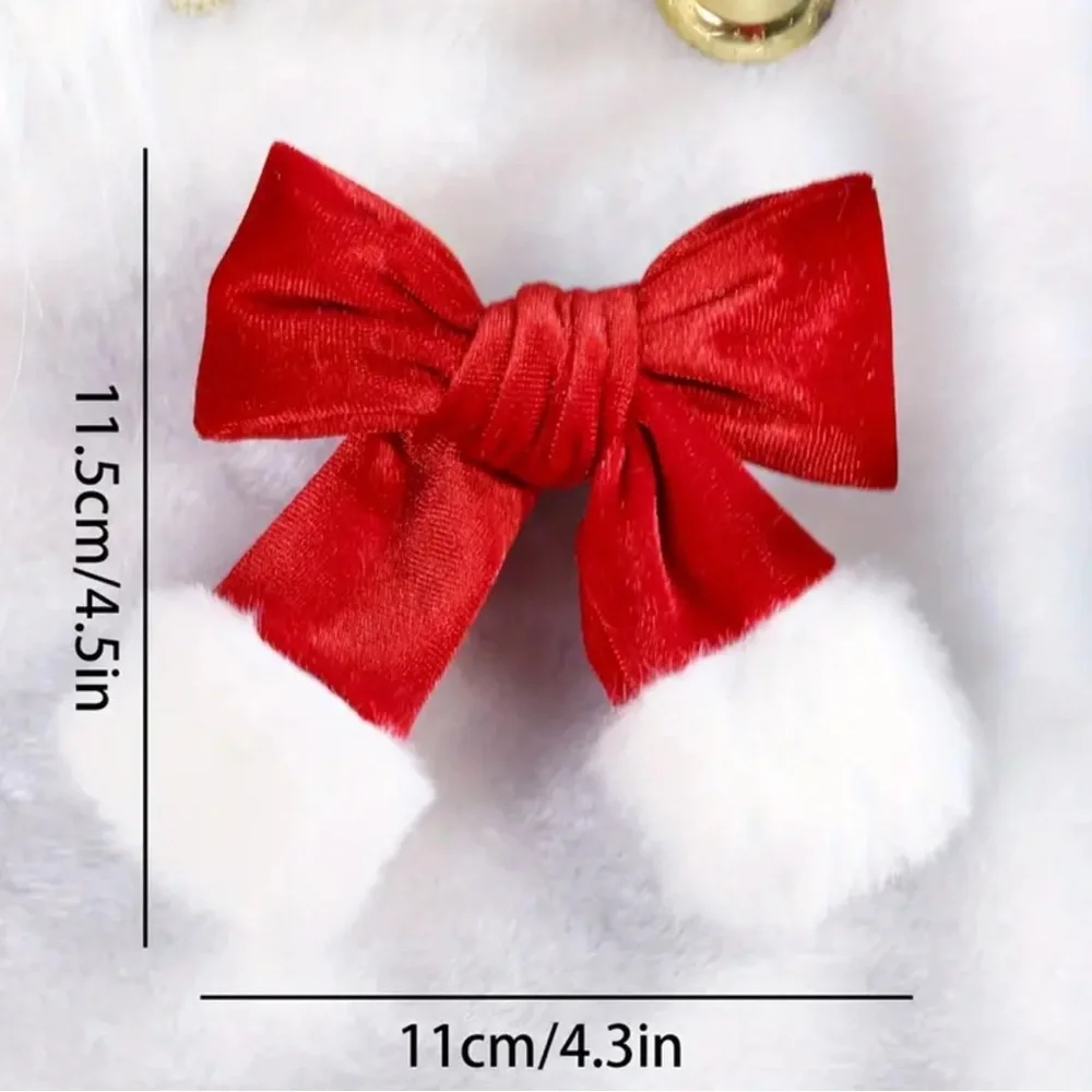 Vintage Plush Christmas Bow Hair Clip - NEW