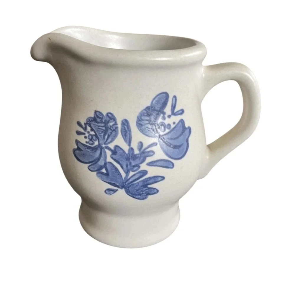 Pfaltzgraff Yorktowne Blue Floral Stoneware Creamer Pitcher Vintage USA Made