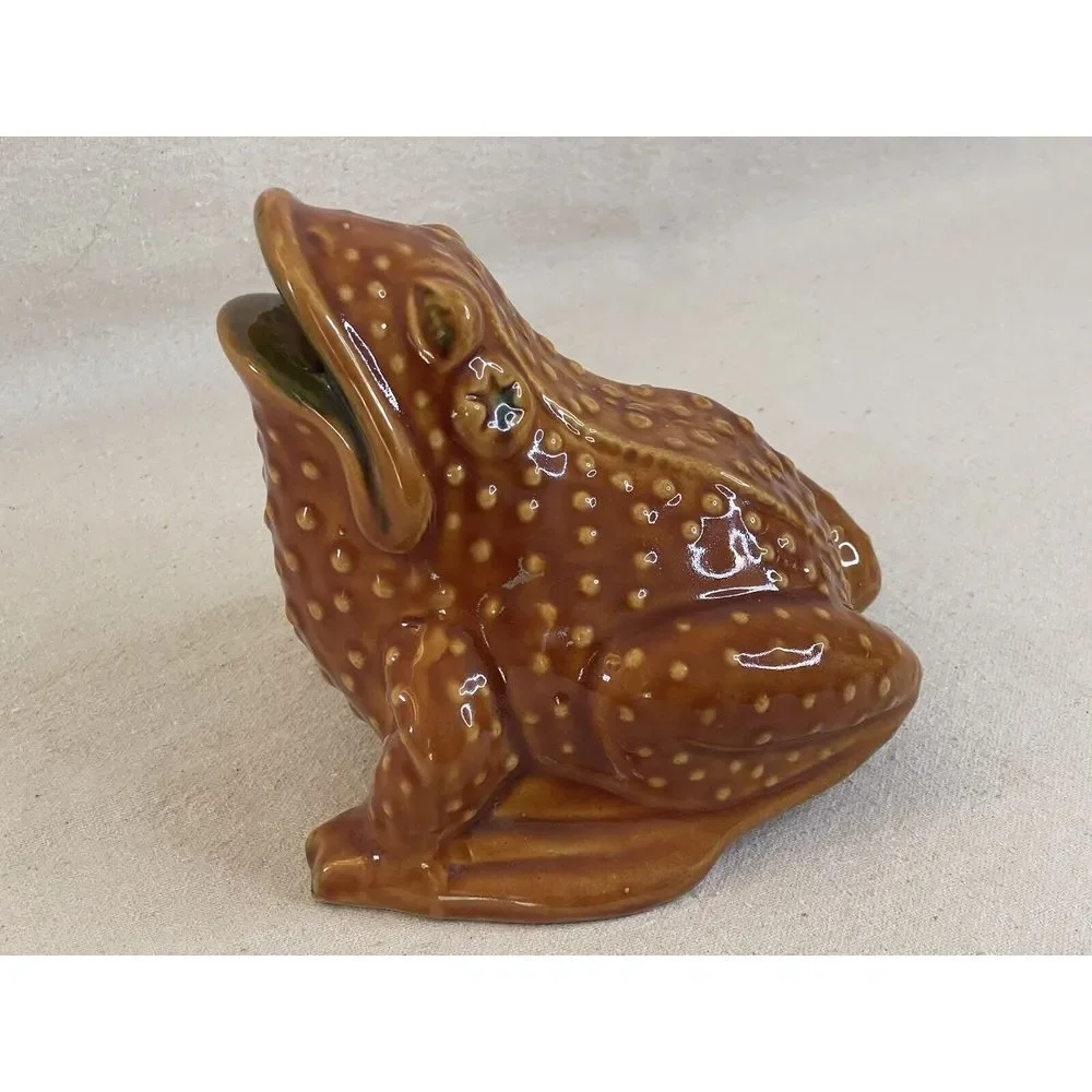 Vintage Italian Frog Coin Bank Mr Toad Pottery Ceramic Majolica Glaze Money Bank
