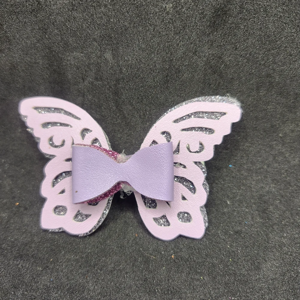 Hand Crafted Purple Butterfly Bow Hair Clip Faux Leather