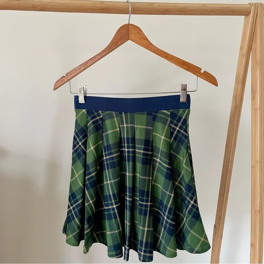 NWT We Wore What Tennis Plaid Pleated Mini Skirt Skort in Court Green/Navy - XS