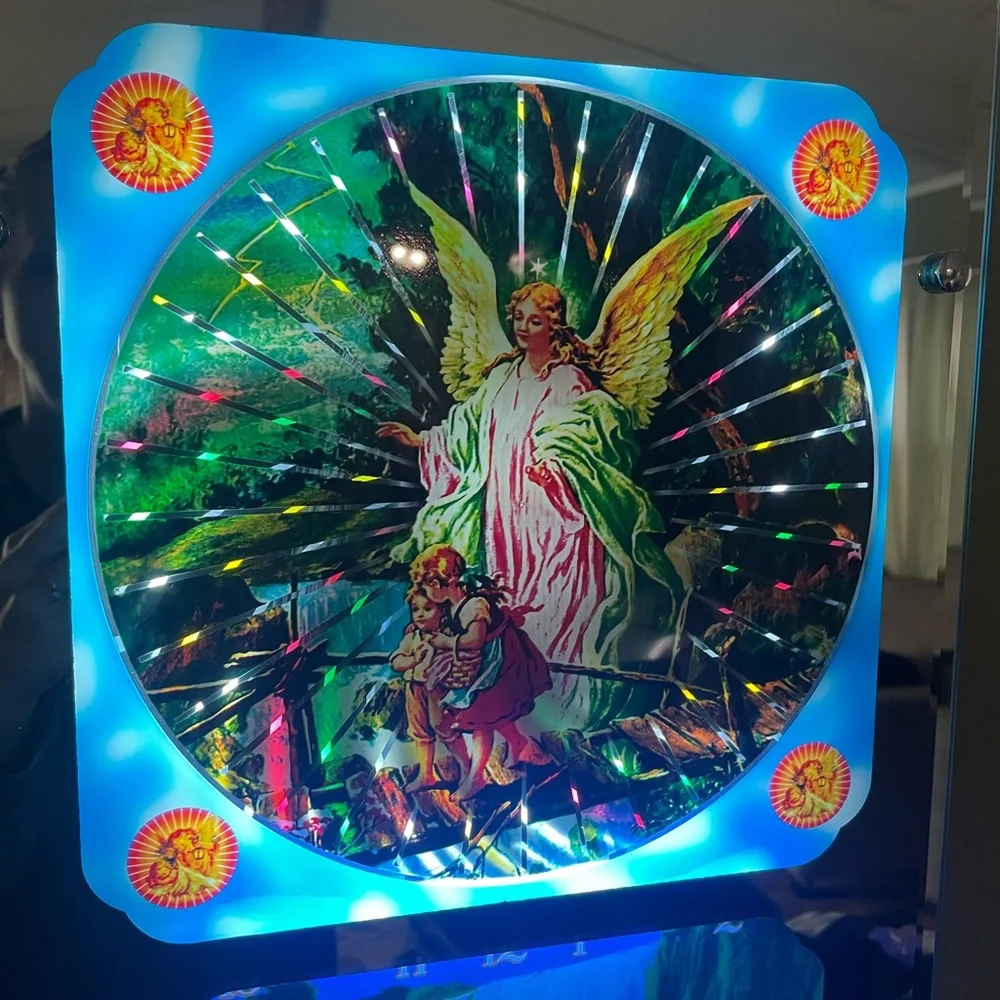 Vtg Mirrored Guardian Angel Wall Lamp w/Psychedelic Motion  Lights & Clock