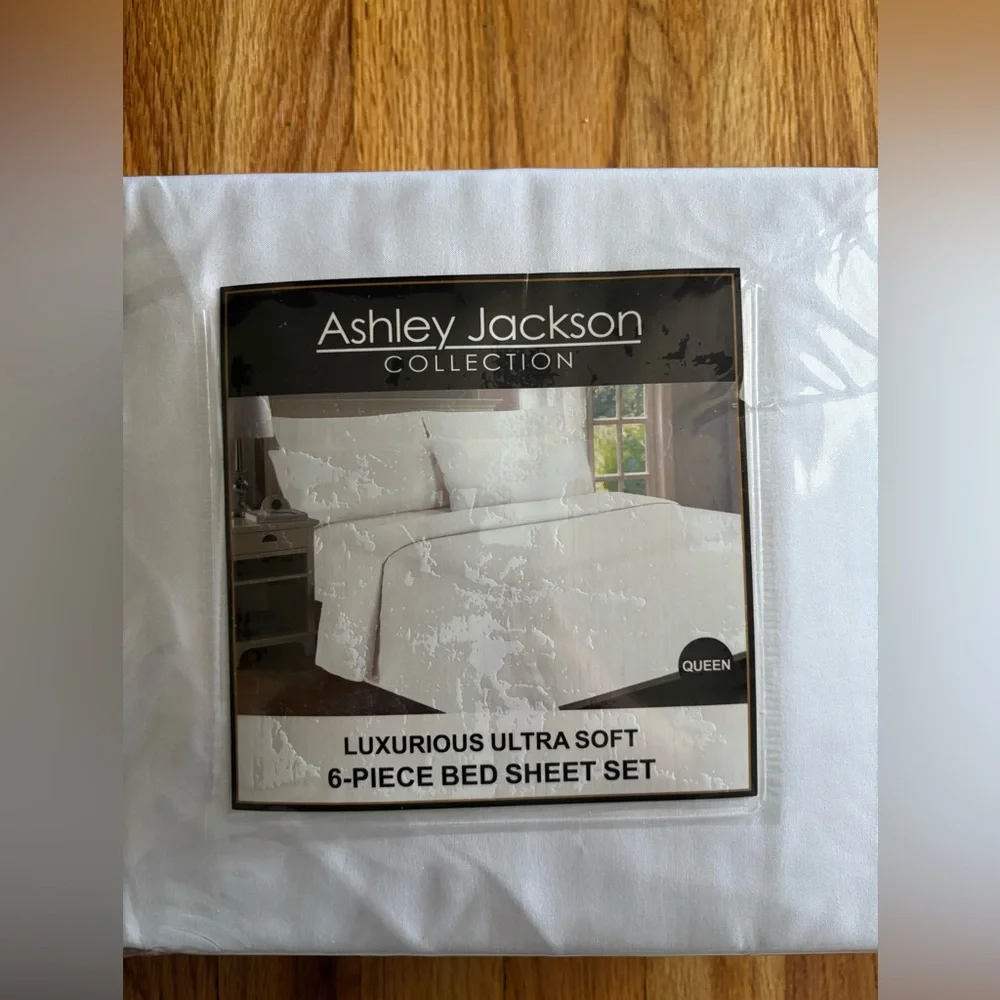 Ashley Jackson Collection 6 Piece White Queen Sheet Set NEW