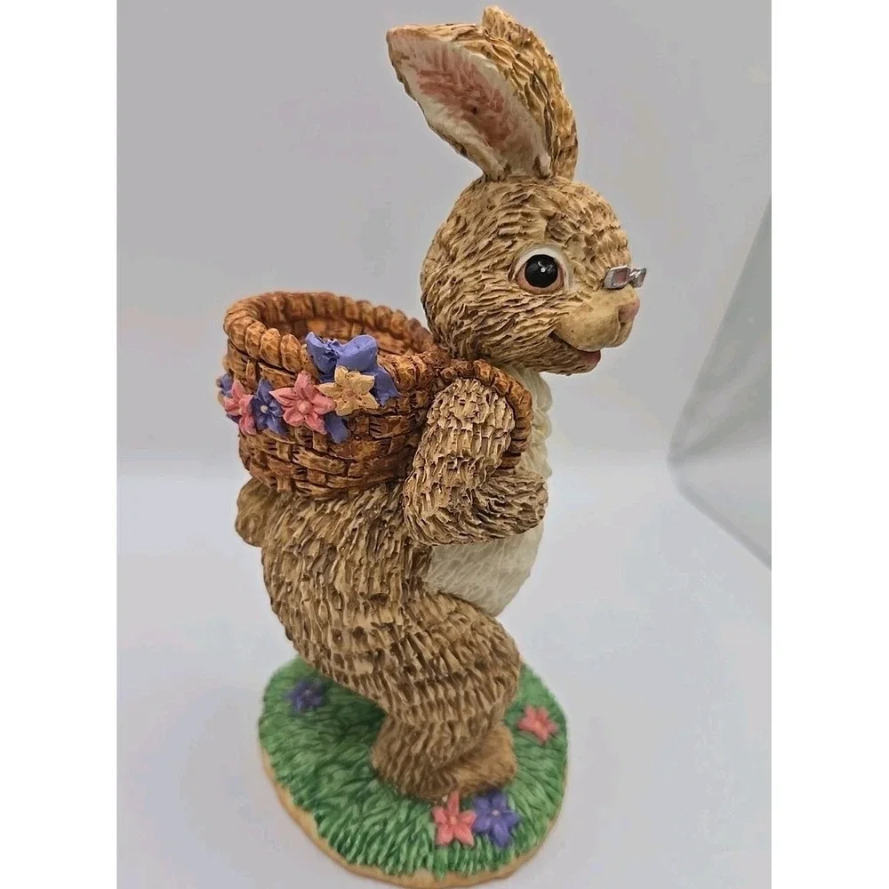 Dept  56 Vintage Easter Bunny Figurine Rabbit Basket  Retired Resin