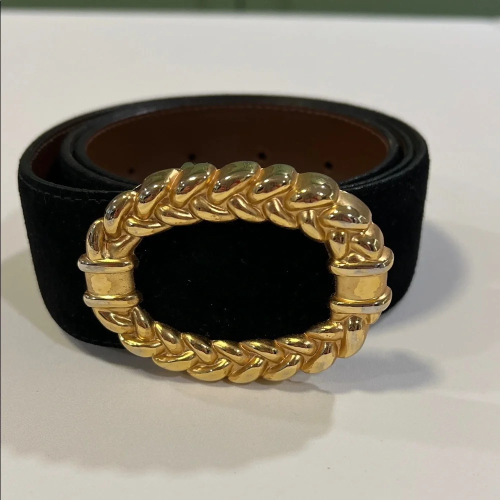 CIPRIANI - black pig suede belt, gold buckle, vintage, L