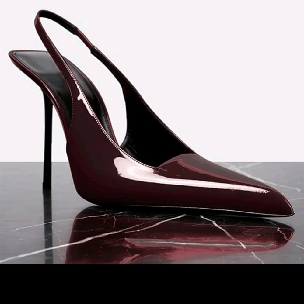 NWT Mucccute Faux Patent Leather Pointed Toe Slingback Stiletto Pump,10.5,…