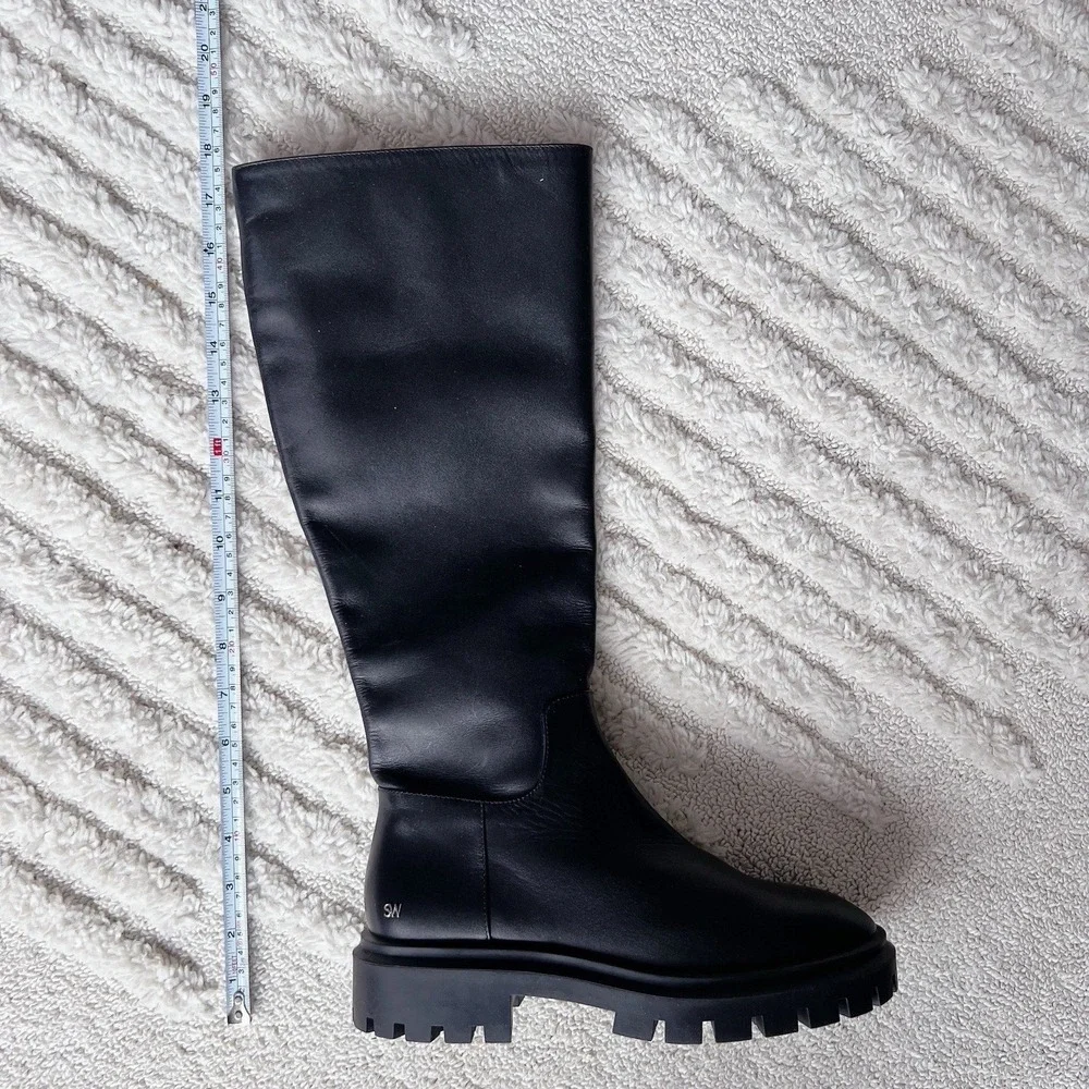 Stuart Weitzman Ultra Lug Platform Knee High Boots Black Leather US 11 MSRP $850